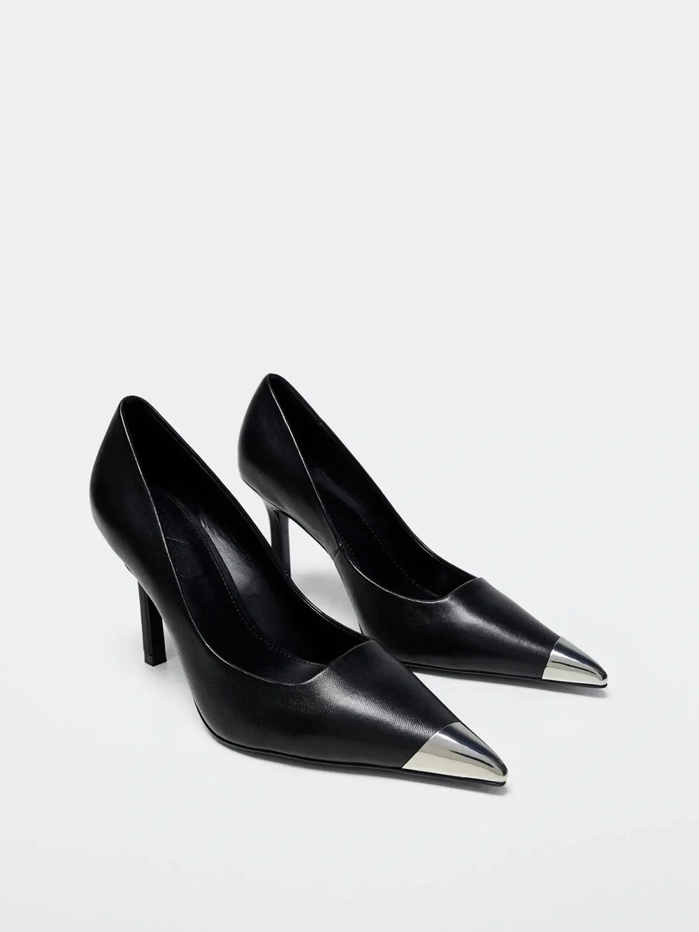 MANGO Black Pointed Toe Pumps with Metallic Toe